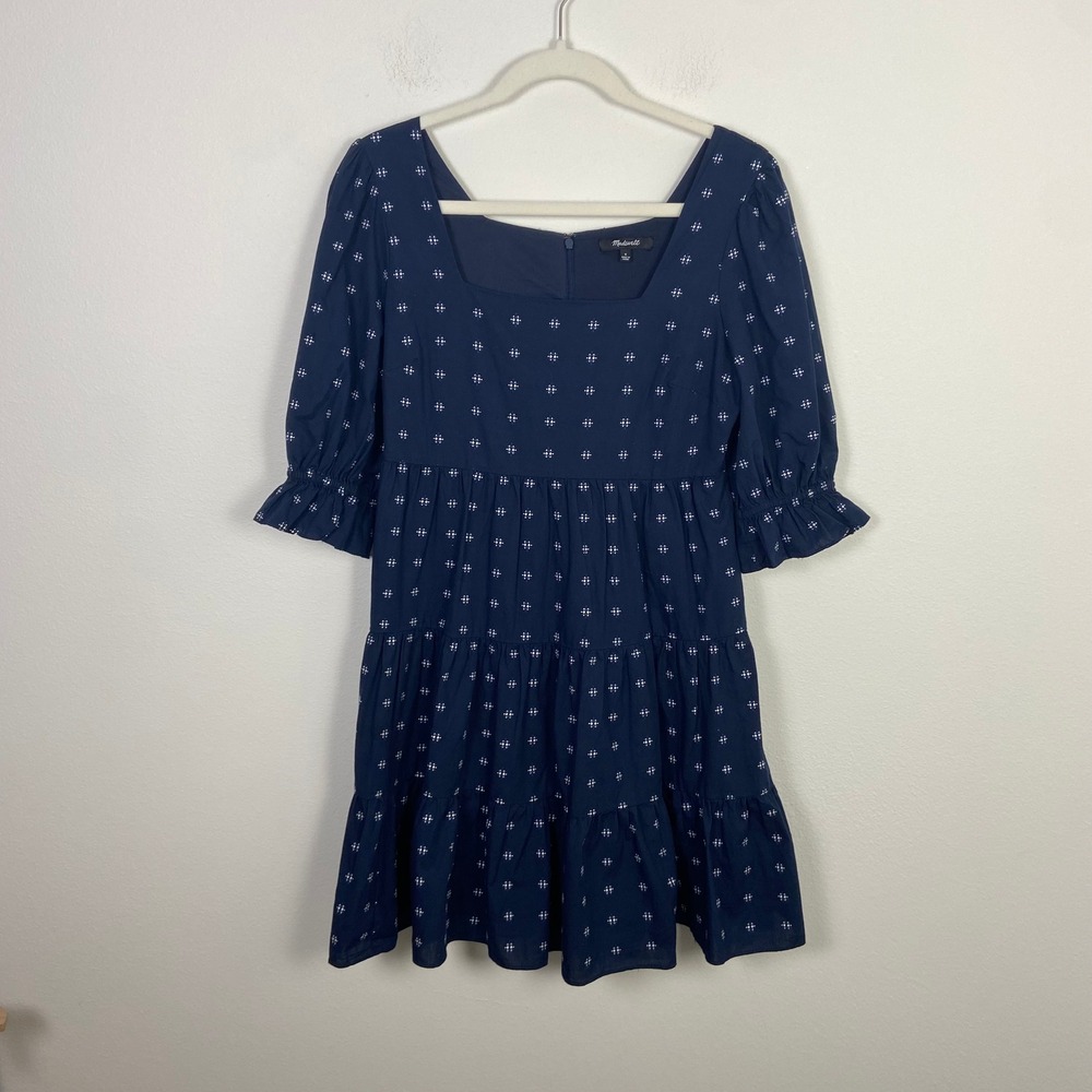 Madewell‎ Women's 0 Square Neck Puff Sleeve Babydoll Dress Tiered Mini Dress